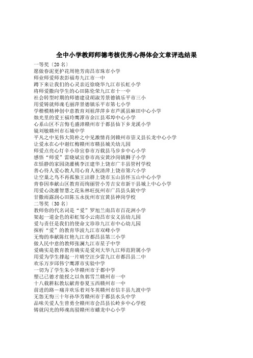 全中小学教师师德考核优秀心得体会文章评选结果