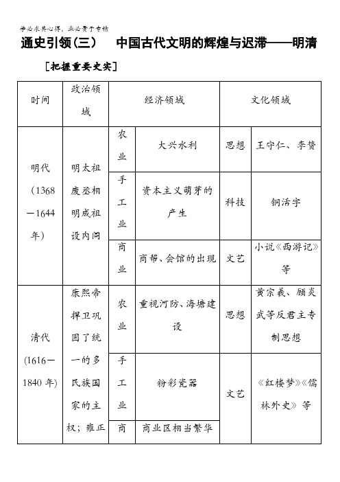 高三历史复习引领中国古代文明的辉煌与迟滞——明清