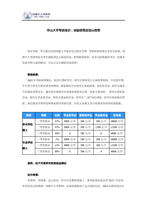 中山大学考研常识：资助政策及加分政策