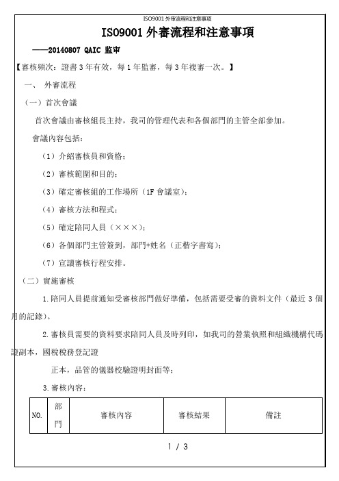 ISO9001外审流程和注意事项