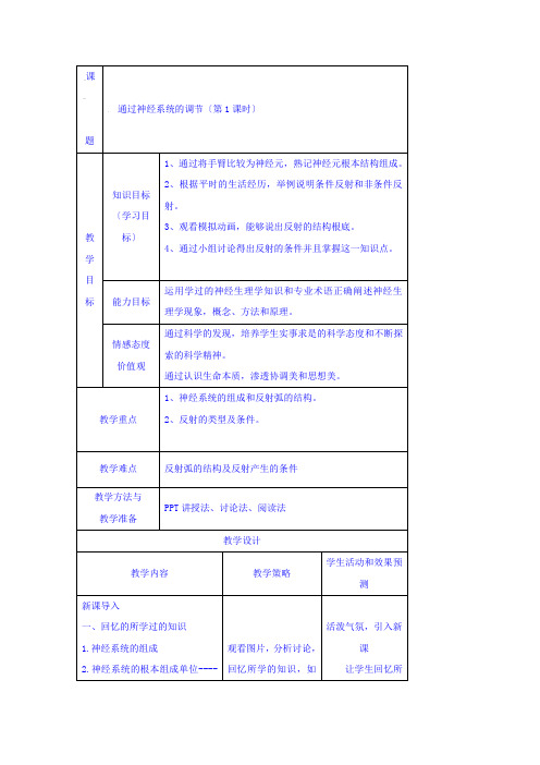 高中生物通过神经系统的调节优秀教案