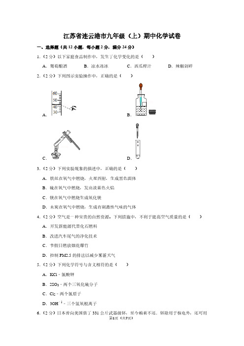 江苏省连云港市九年级(上)期中化学试卷 (2)