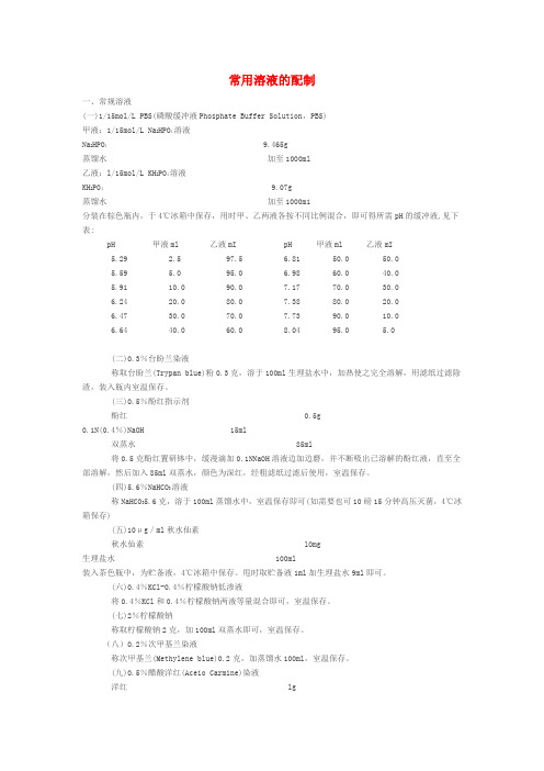 常用溶液的配制