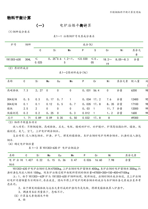 不锈钢物料平衡计算实用版