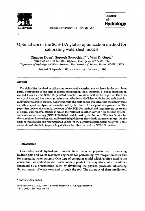 1994 Optimal use of the SCE-UA global optimization method for calibrating watershed models