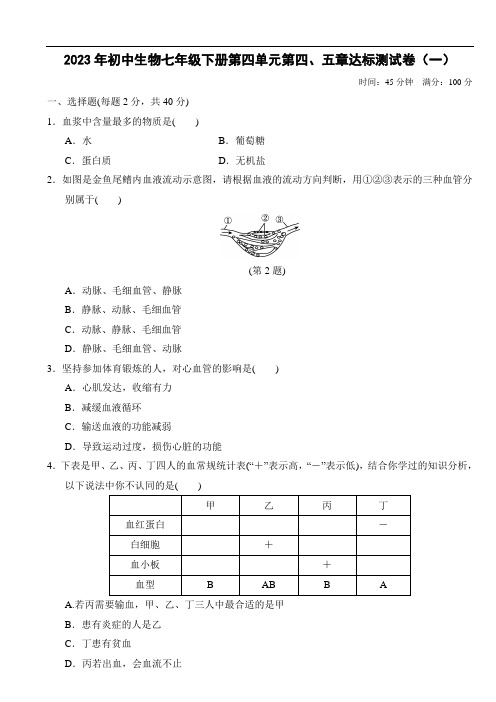 2023年初中生物七年级下册第四单元第四、五章达标测试卷(一)打印版含答案