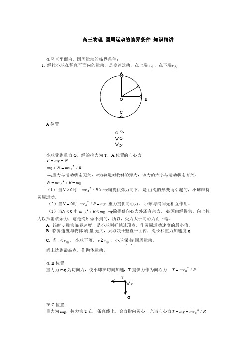 高三物理 圆周运动的临界条件 知识精讲