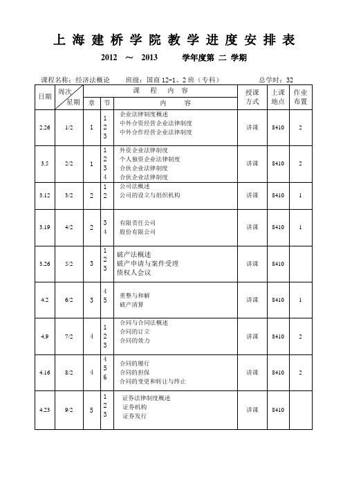 上海建桥学院教学进度安排表