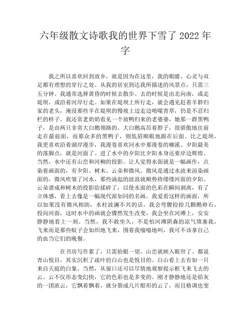 六年级散文诗歌我的世界下雪了2022年字