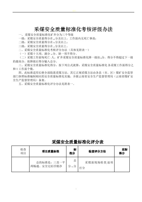 煤矿安全质量标准化评分表