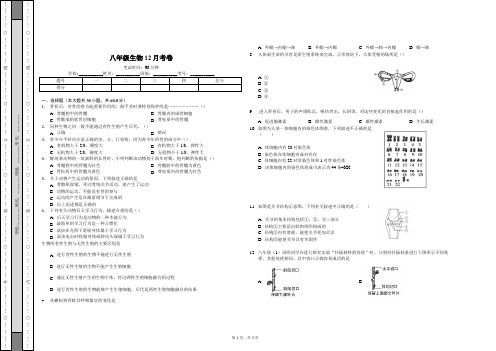 八年级上学期生物12月月考试卷