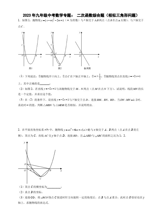 最新九年级中考数学专题： 二次函数综合题(相似三角形问题)含答案