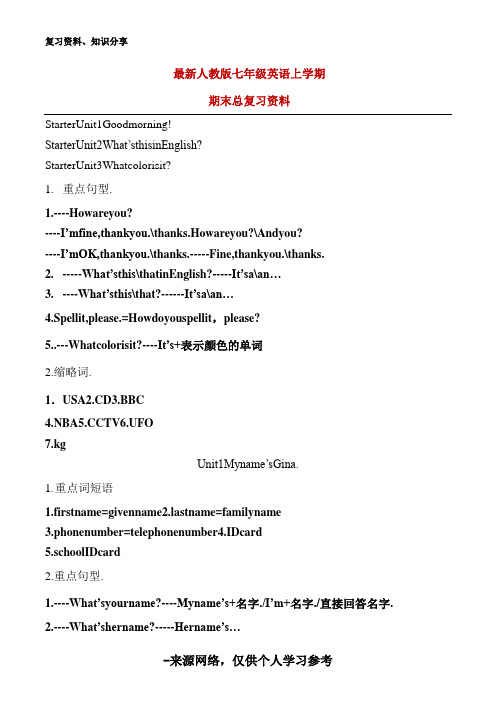 人教版英语七年级上册知识点归纳及练习(卷)【最新整理】