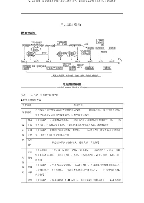 2019届高考一轮复习备考资料之历史人教版讲义：第六单元单元综合提升Word版含解析