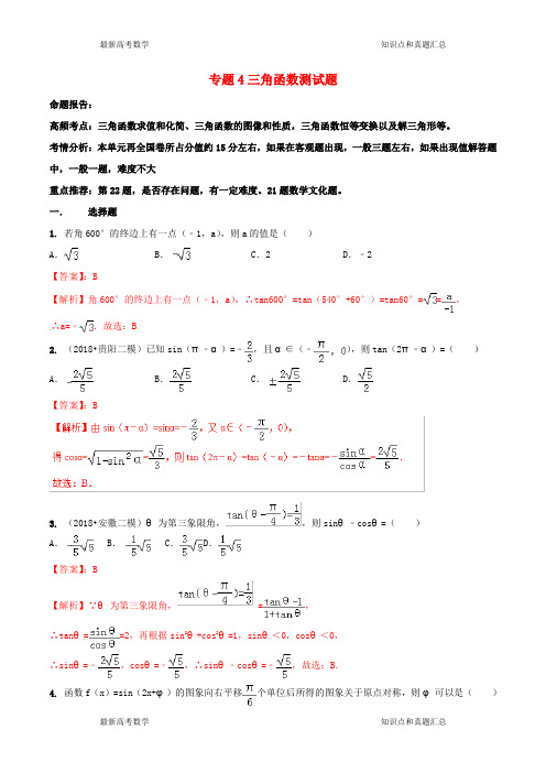 高考数学艺术生百日冲刺专题三角函数测试题