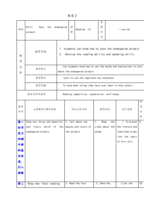 牛津深圳版八年级英语下册Unit5Savetheendangeredanimals优质教案Reading2