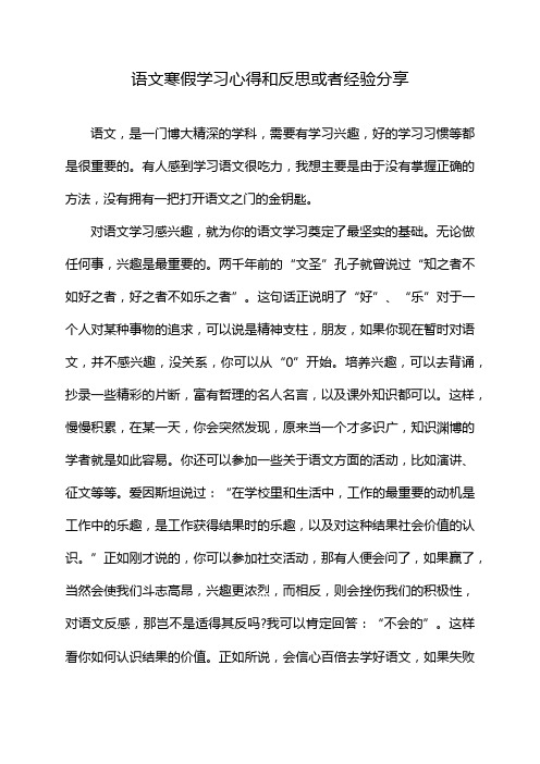 语文寒假学习心得和反思或者经验分享