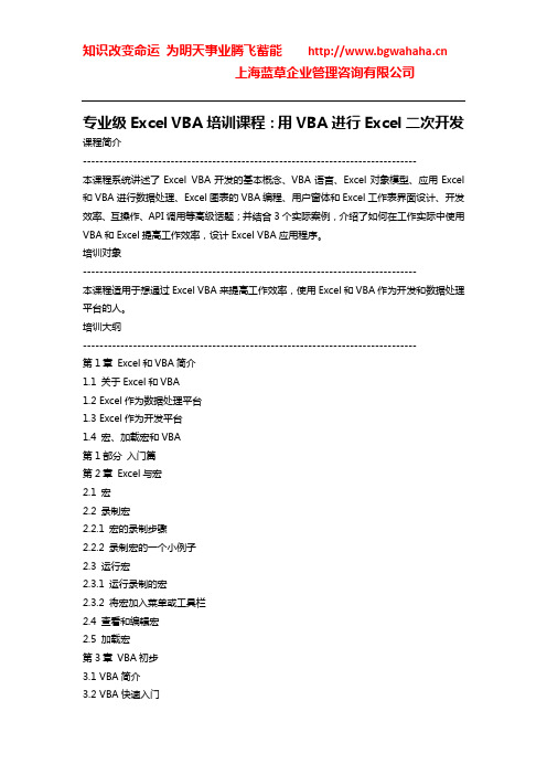 专业级Excel VBA培训课程：用VBA进行Excel二次开发