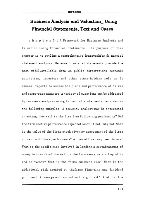 Business Analysis and Valuation_ Using Financial Statements, Text and Cases