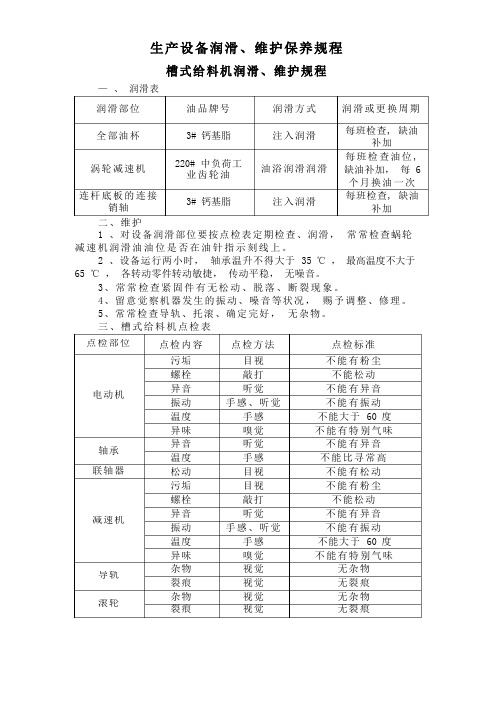 设备维护、保养、润滑规程