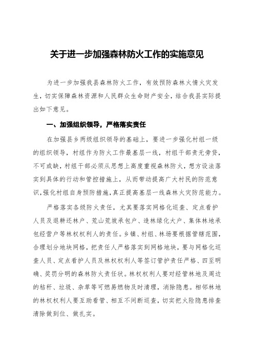 关于进一步加强森林防火工作的实施意见