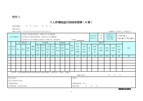 个人所得税自行纳税申报表(A表)(2019版)