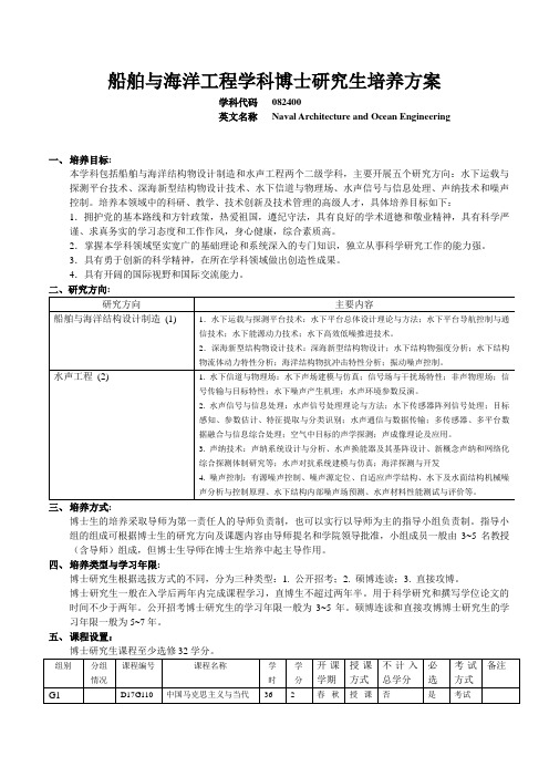 船舶与海洋工程学科博士研究生培养方案2019