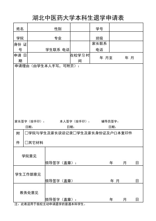 退学申请表