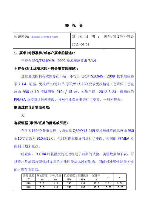 外审不合格项 D整改报告