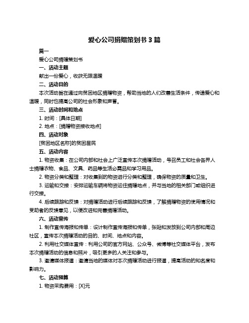 爱心公司捐赠策划书3篇