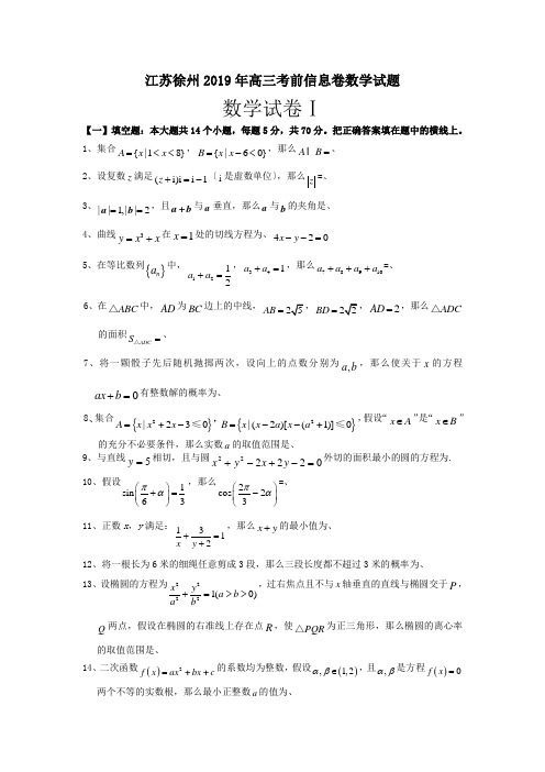 江苏徐州2019年高三考前信息卷数学试题