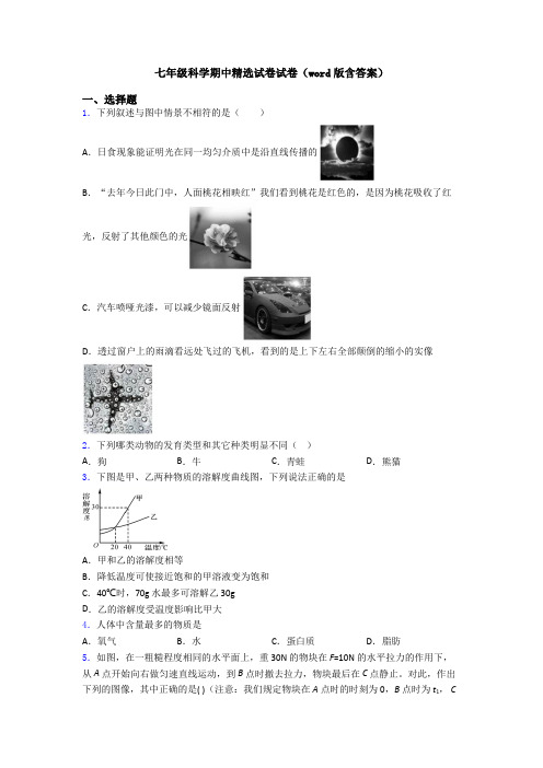 七年级科学期中精选试卷试卷(word版含答案)