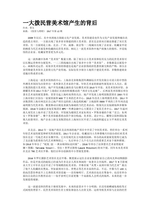 一大拨民营美术馆产生的背后