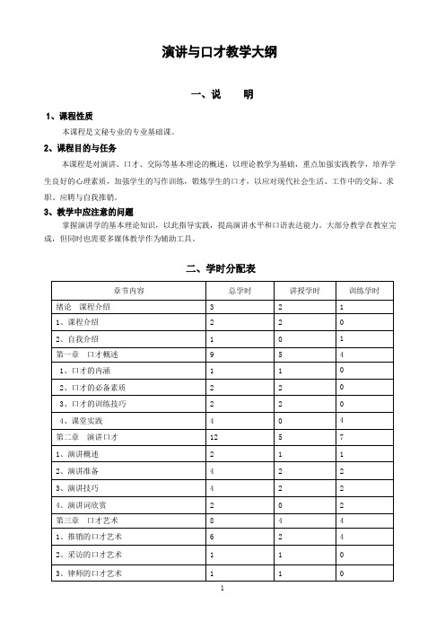 《演讲与口才》教学大纲