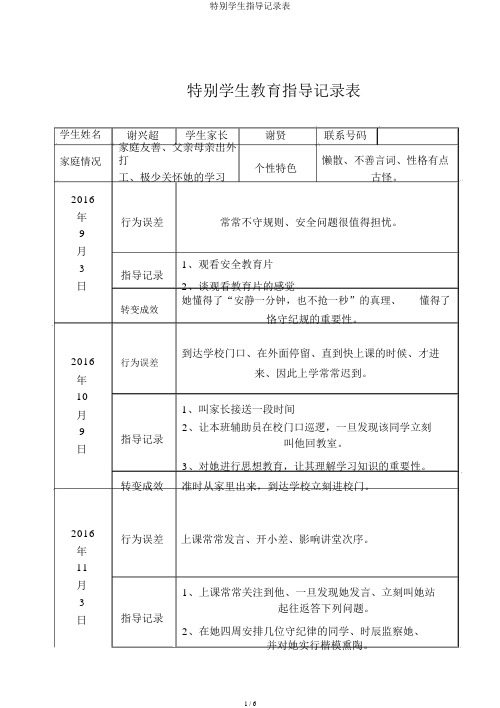 特殊学生辅导记录表