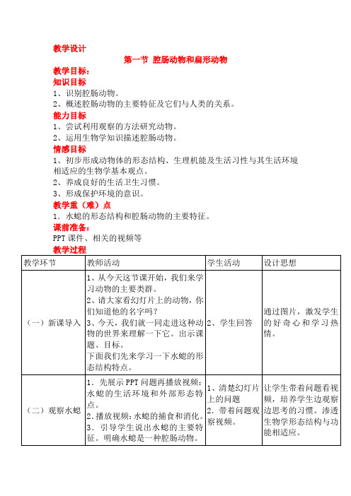 初中生物_腔肠动物教学设计学情分析教材分析课后反思