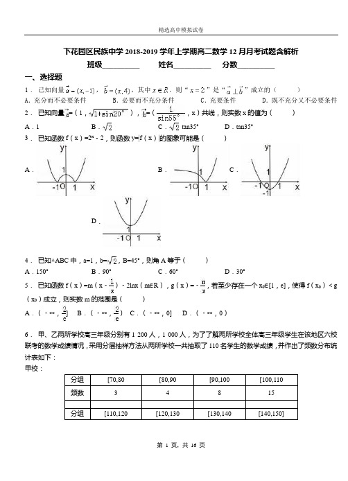 下花园区民族中学2018-2019学年上学期高二数学12月月考试题含解析