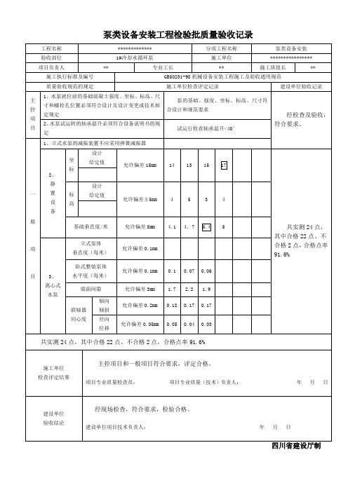 [监理知识]泵类设备安装工程检验批质量验收记录(通用)