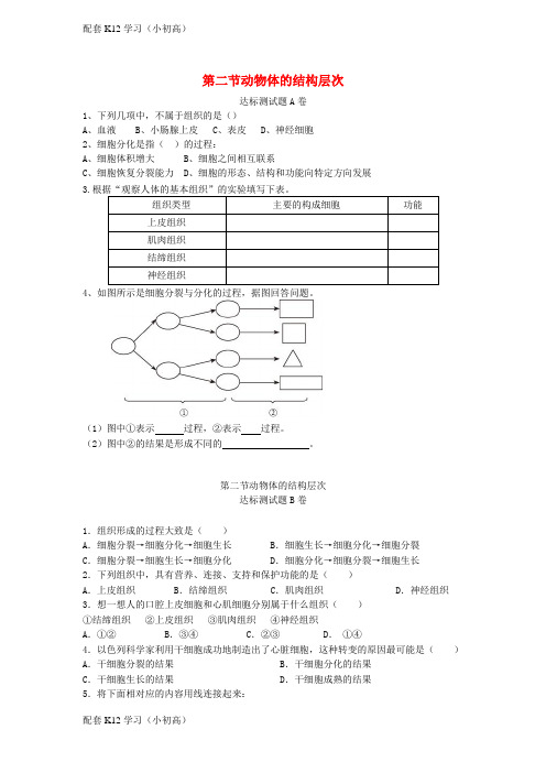 [配套k12学习]七年级生物上册2.2.2动物体的结构层次达标测试卷新版新人教版