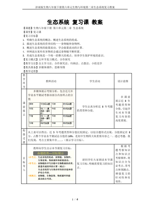 济南版生物八年级下册第六单元生物与环境第二章生态系统复习教案