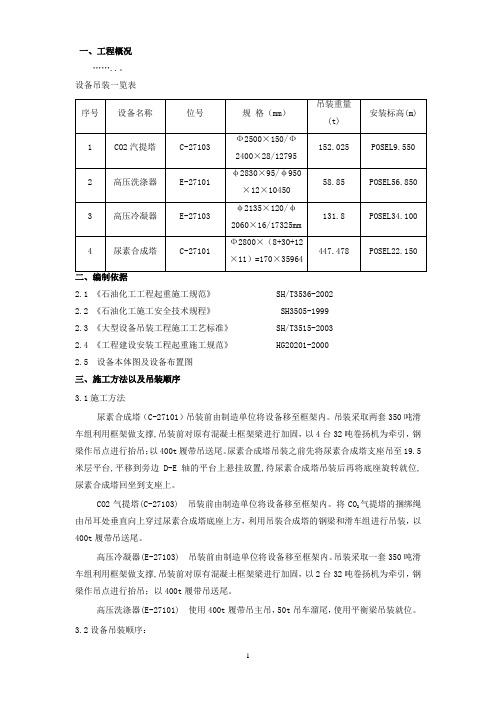 尿素四大件吊装方案