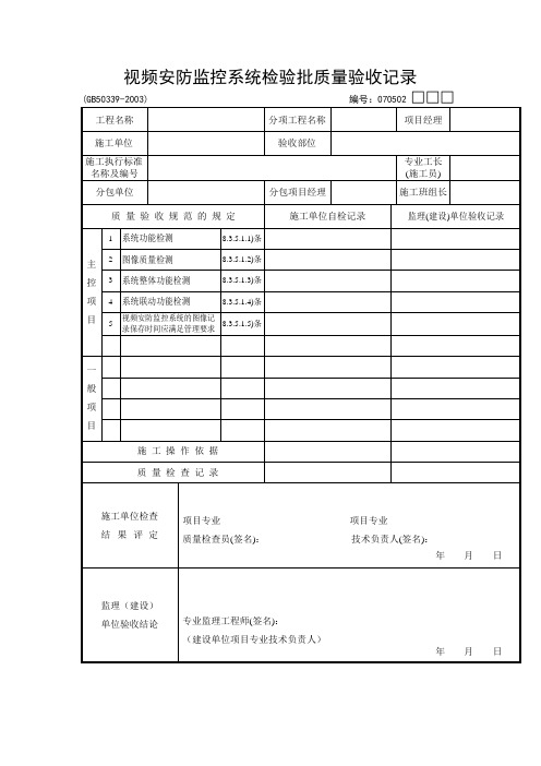 视频安防监控系统检验批质量验收记录