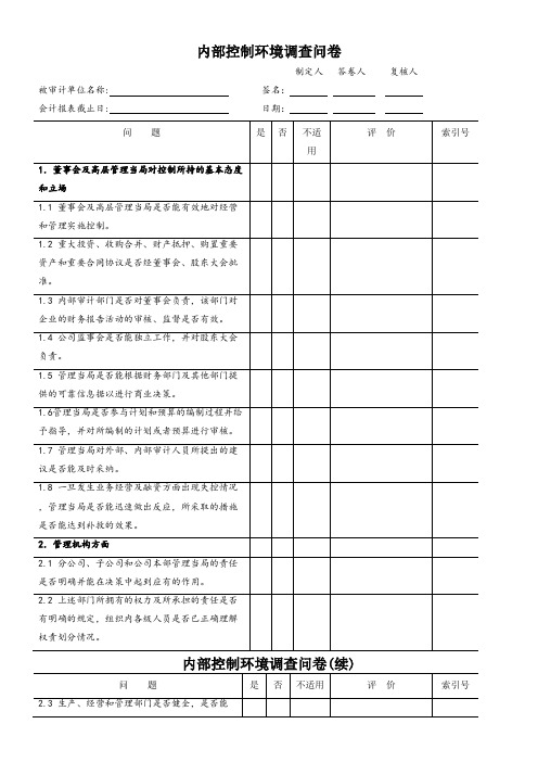 内控制度调查表