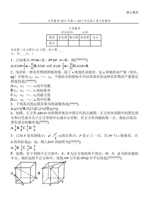 2017年湖南高考真题文科数学.doc