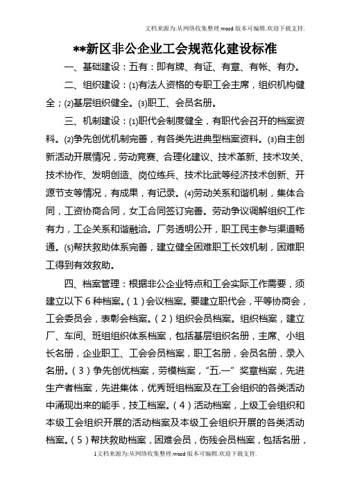 新区非公企业工会规范化建设标准