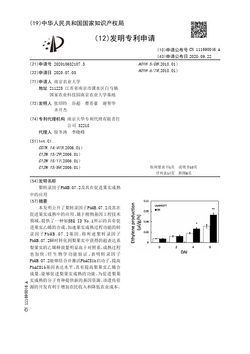 梨转录因子PbHB.G7.2及其在促进果实成熟中的应用[发明专利]