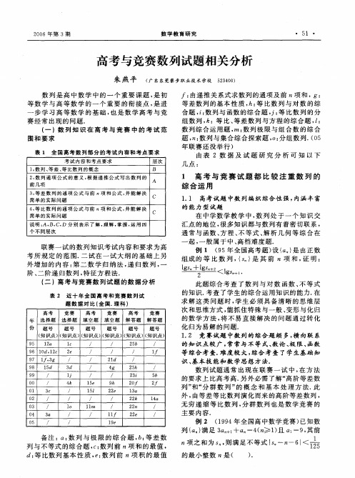 高考与竞赛数列试题相关分析