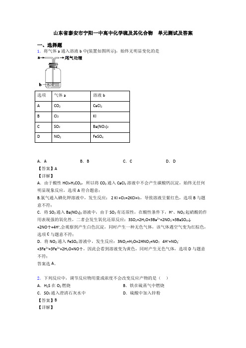 山东省泰安市宁阳一中高中化学硫及其化合物  单元测试及答案