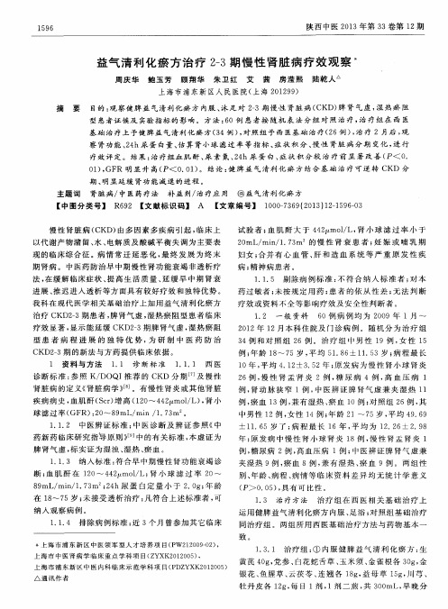 益气清利化瘀方治疗2—3期慢性肾脏病疗效观察