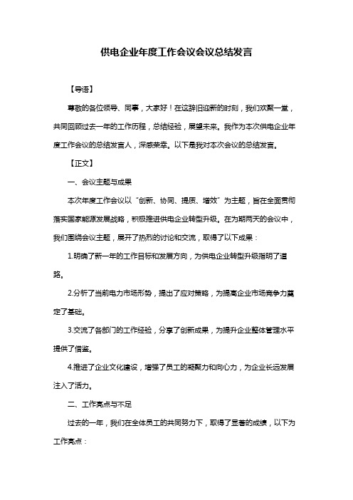 供电企业年度工作会议会议总结发言